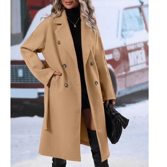 Solid Wide Collar Pockets Belted Minimalist Jacket Coat - Picture 9 of 9